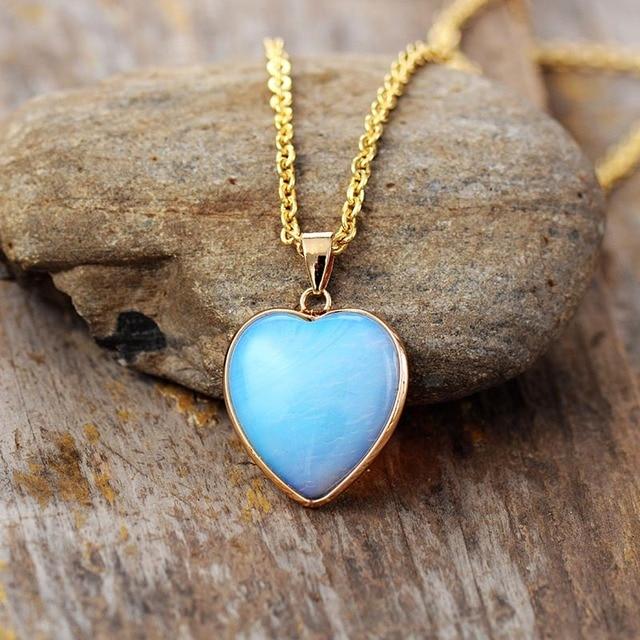 WickedAF Necklace Natural Opal Heart Jewelry Set