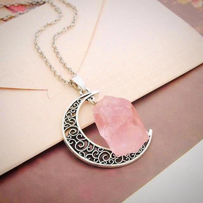 WickedAF Necklace Rose Quartz Moon & Crystal Necklace