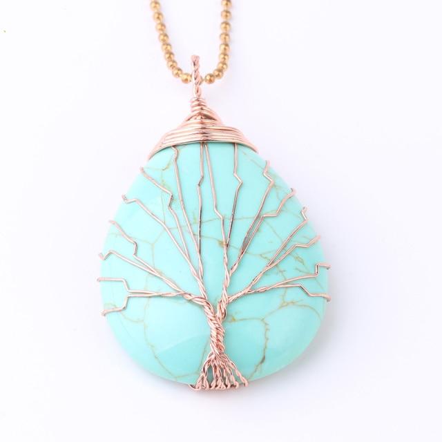 WickedAF necklace Turquoise Tree Of Life Wire Wrapped Crystal Necklace