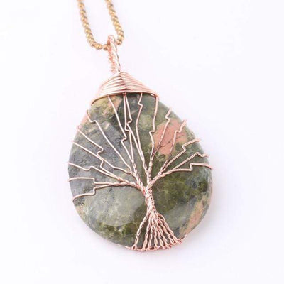 WickedAF necklace Unakite Tree Of Life Wire Wrapped Crystal Necklace