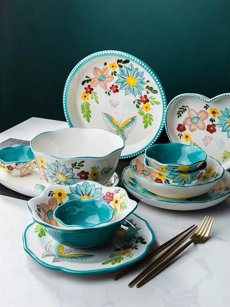 WickedAF Nordic Style Floral Plates Set