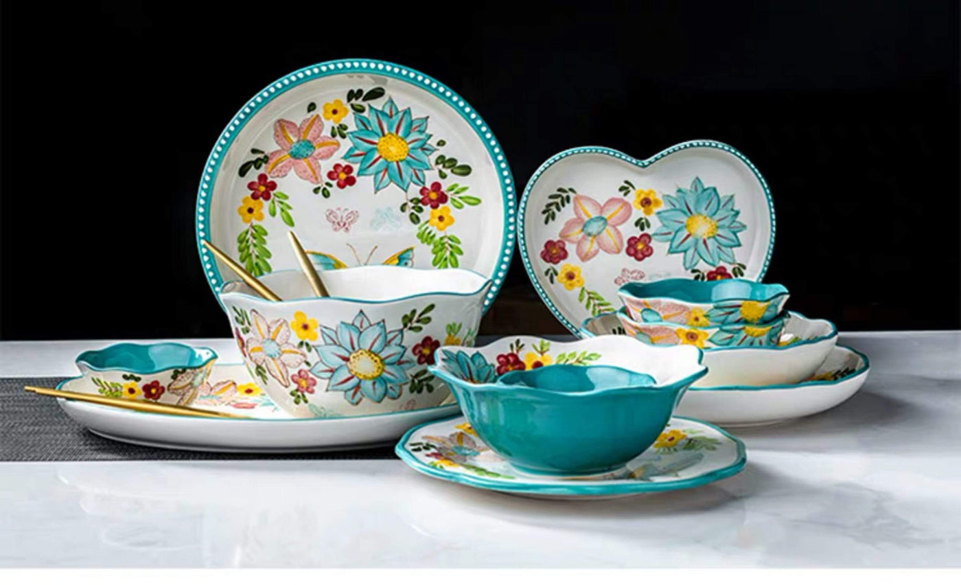 WickedAF Nordic Style Floral Plates Set