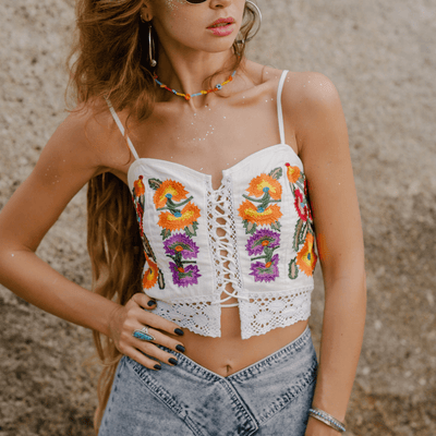 WickedAF One Size Cosmic Bloom Lace Up Tank