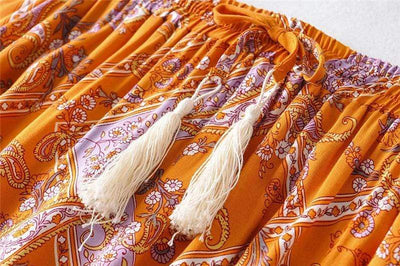 Orange Boho Style Vintage Skirt