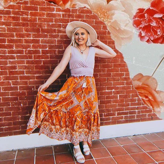 Orange Boho Style Vintage Skirt S