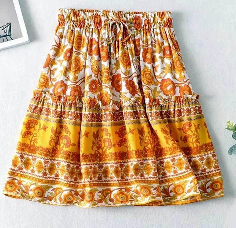 Orange Floral Print Summer Skirt - wickedafstore