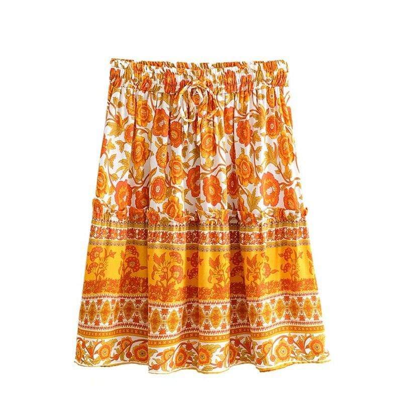 WickedAF Orange Floral Print Summer Skirt
