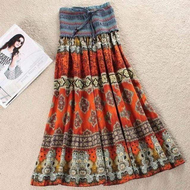 Boho Floral A-line Midi Skirt