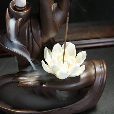 Peaceful Buddha Hands Waterfall Incense Burner