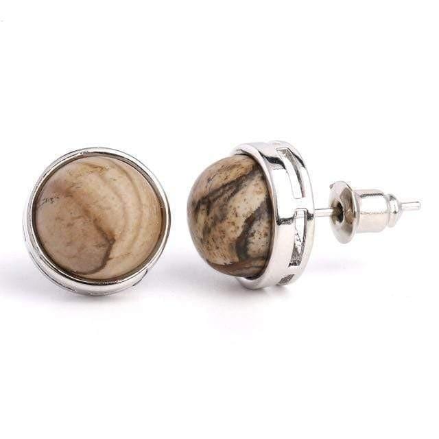 WickedAF Picture Jasper Natural Stone Round Earrings