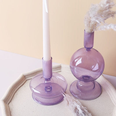 WickedAF Purple and Pink Glass Candle Holders