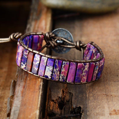 Darna Purple Jasper Leather Boho Wrap Bracelet