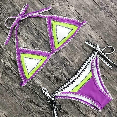 WickedAF Purple/Tie-side / S Boho Knitted Triangle Cup Bikini Set