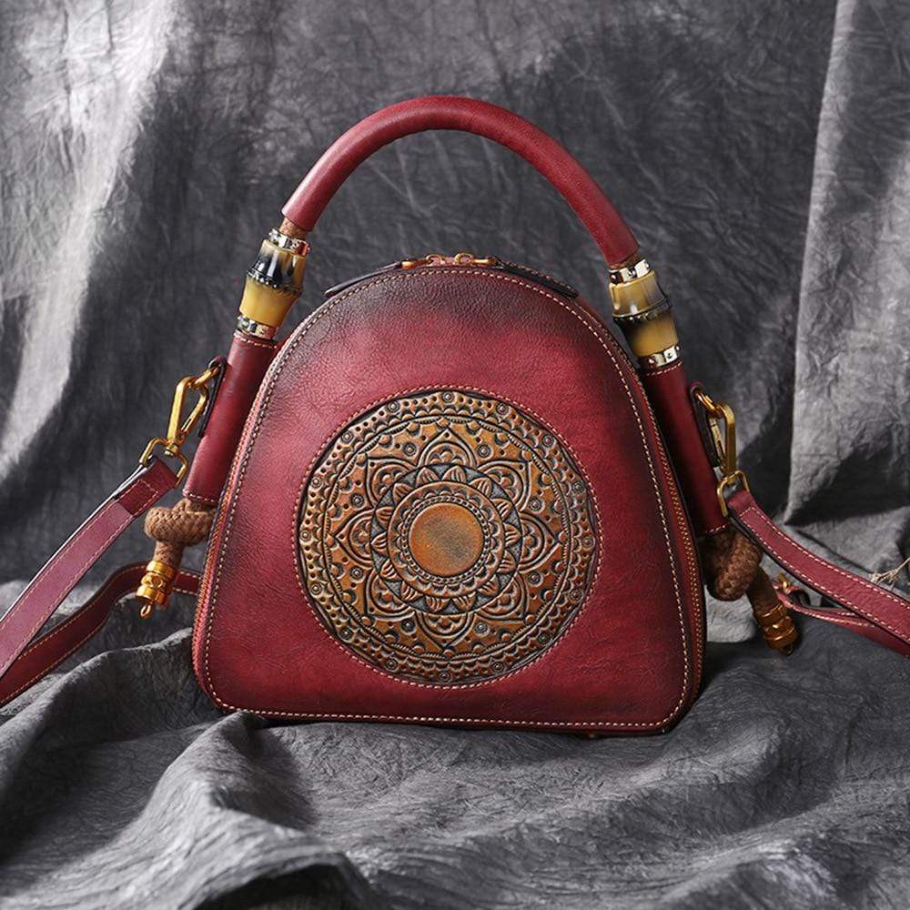 Mandala Embossed Leather U-Handbag - wickedafstore