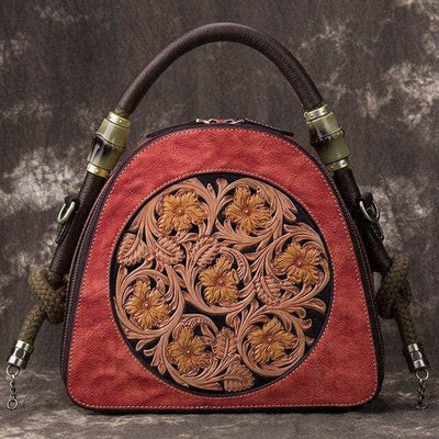Floral Embossed Leather U-Handbag