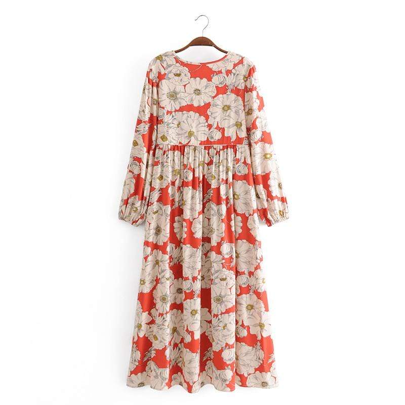WickedAF Red Floral Ethnic Style Maxi Dress
