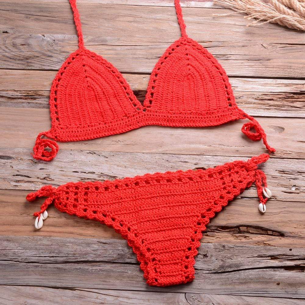 WickedAF Red / L Annabella Handmade Knitted Bikini Set
