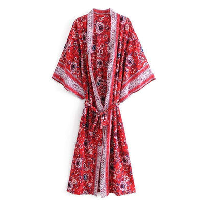 WickedAF Red / M Red Roses Kimono Robe