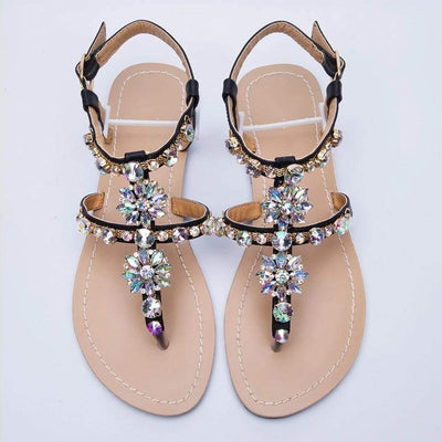 WickedAF Rhinestones Embellished Flat Sandals