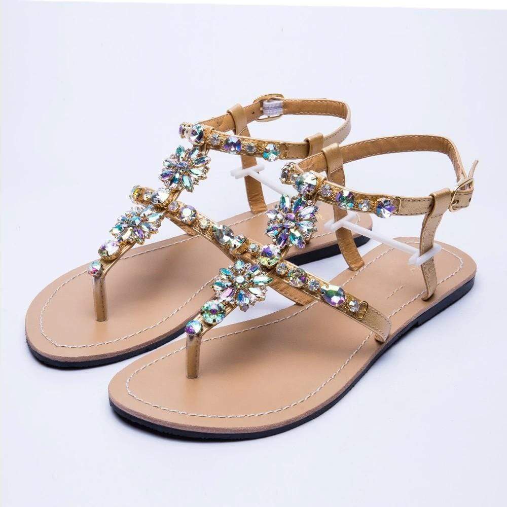 Gold jeweled flat sandals fashion