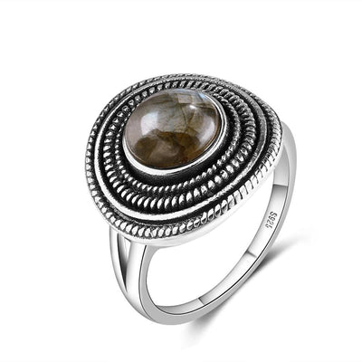 WickedAF ring 6 / Labradorite S925 Sterling Silver Natural Stone Round Ring