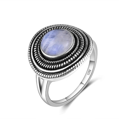 WickedAF ring 6 / Moonstone S925 Sterling Silver Natural Stone Round Ring