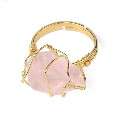 WickedAF Rose Quartz Natural Crystal Wire Wrapped Ring