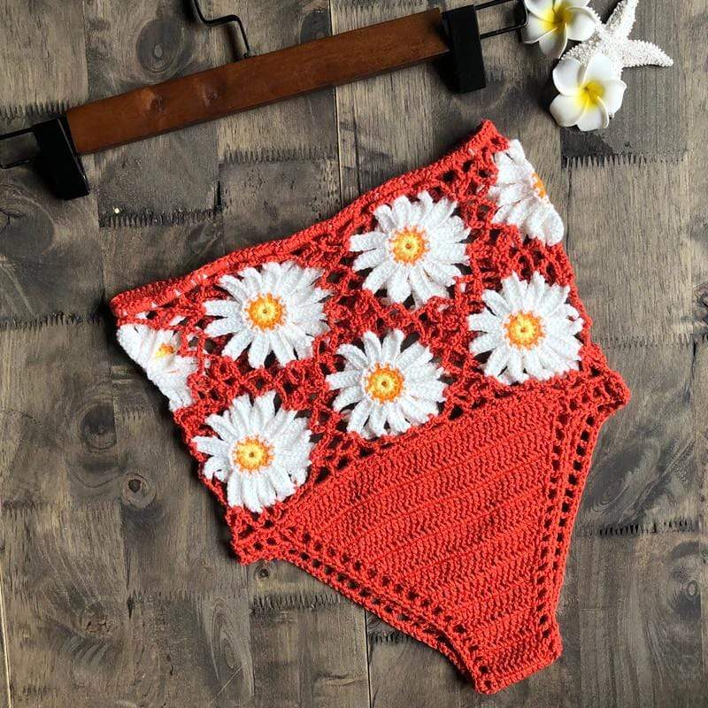 WickedAF Rusty red / M White Daisies Bikini Bottom