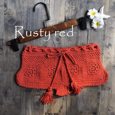 WickedAF Rusty red / ONE SIZE Boho Knitted Mini Shorts