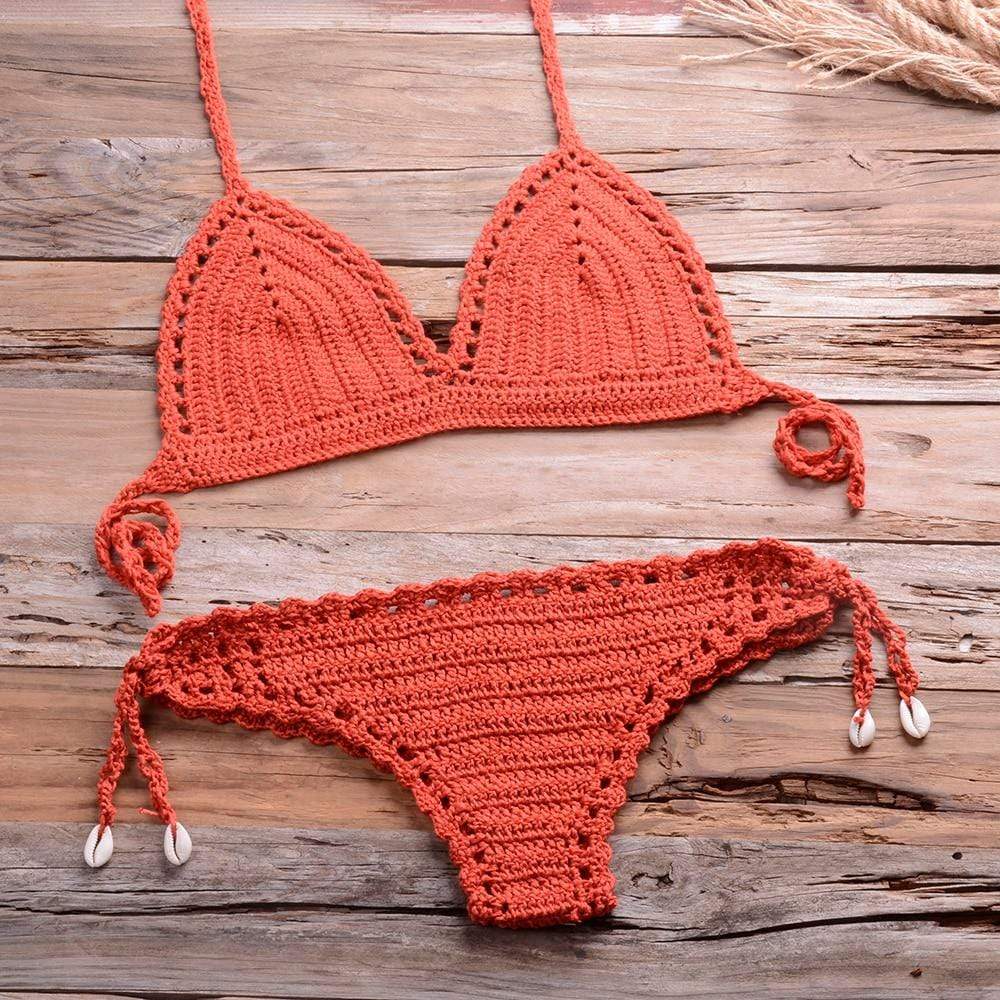 WickedAF Rusty Red / S Annabella Handmade Knitted Bikini Set