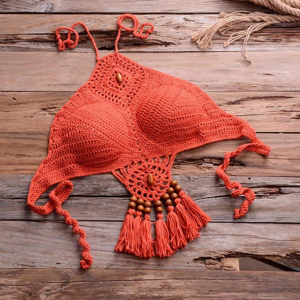 WickedAF Rusty Red Top / S Galilea Knitted Bikini Set with Tassels