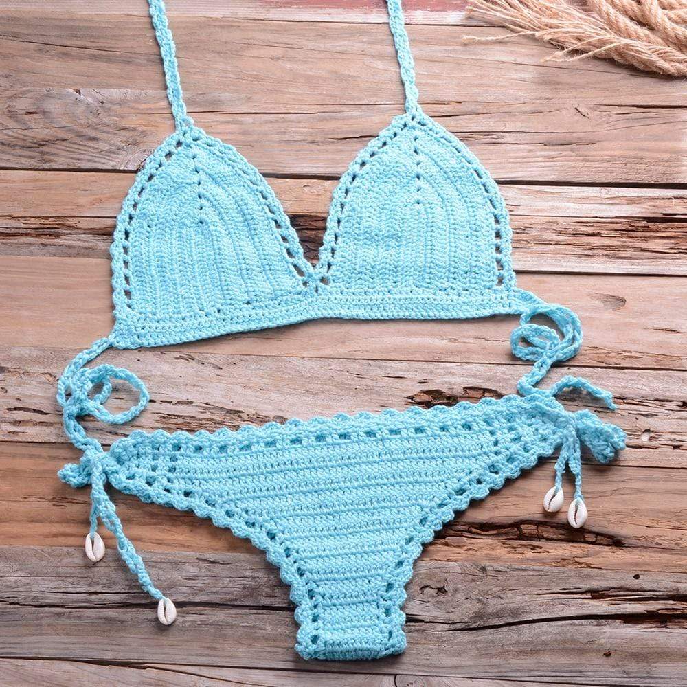 WickedAF Sky Blue / L Annabella Handmade Knitted Bikini Set