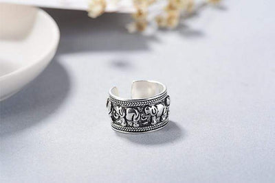 WickedAF Sterling Silver Ethnic Elephant Design Ring