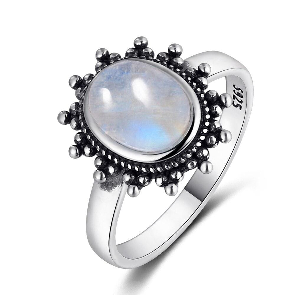 Sterling Silver Moonstone Moon Ring - wickedafstore