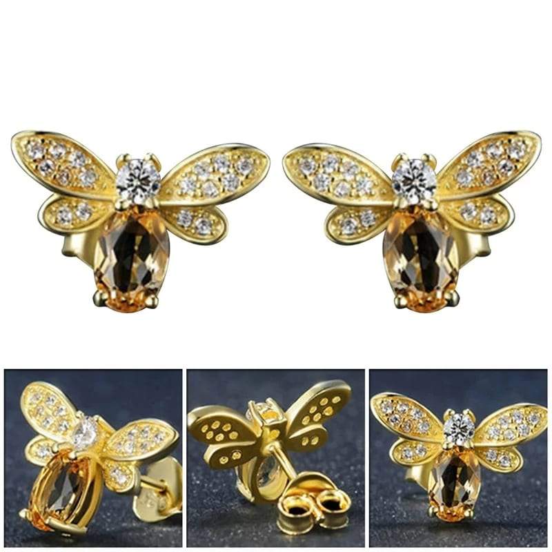 WickedAF Sterling Silver Natural Citrine Bee Earrings