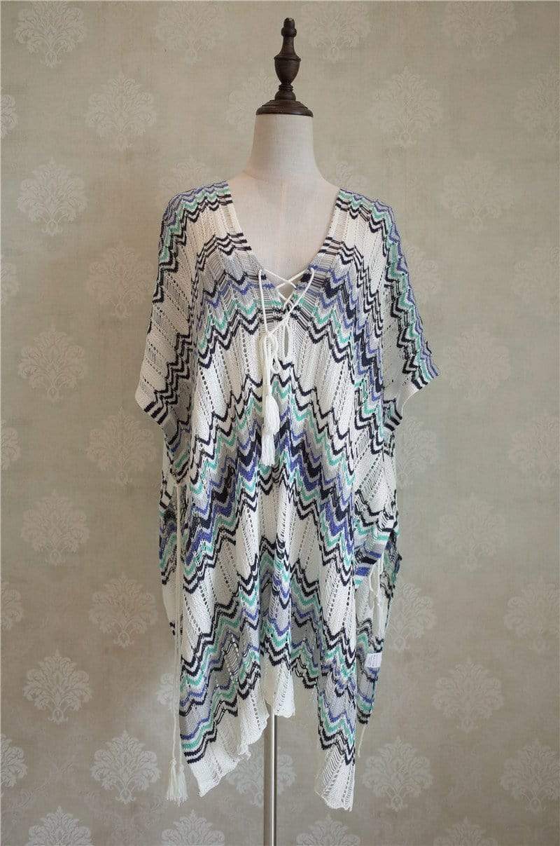 Striped Crochet Swim Cover Up Dress - wickedafstore