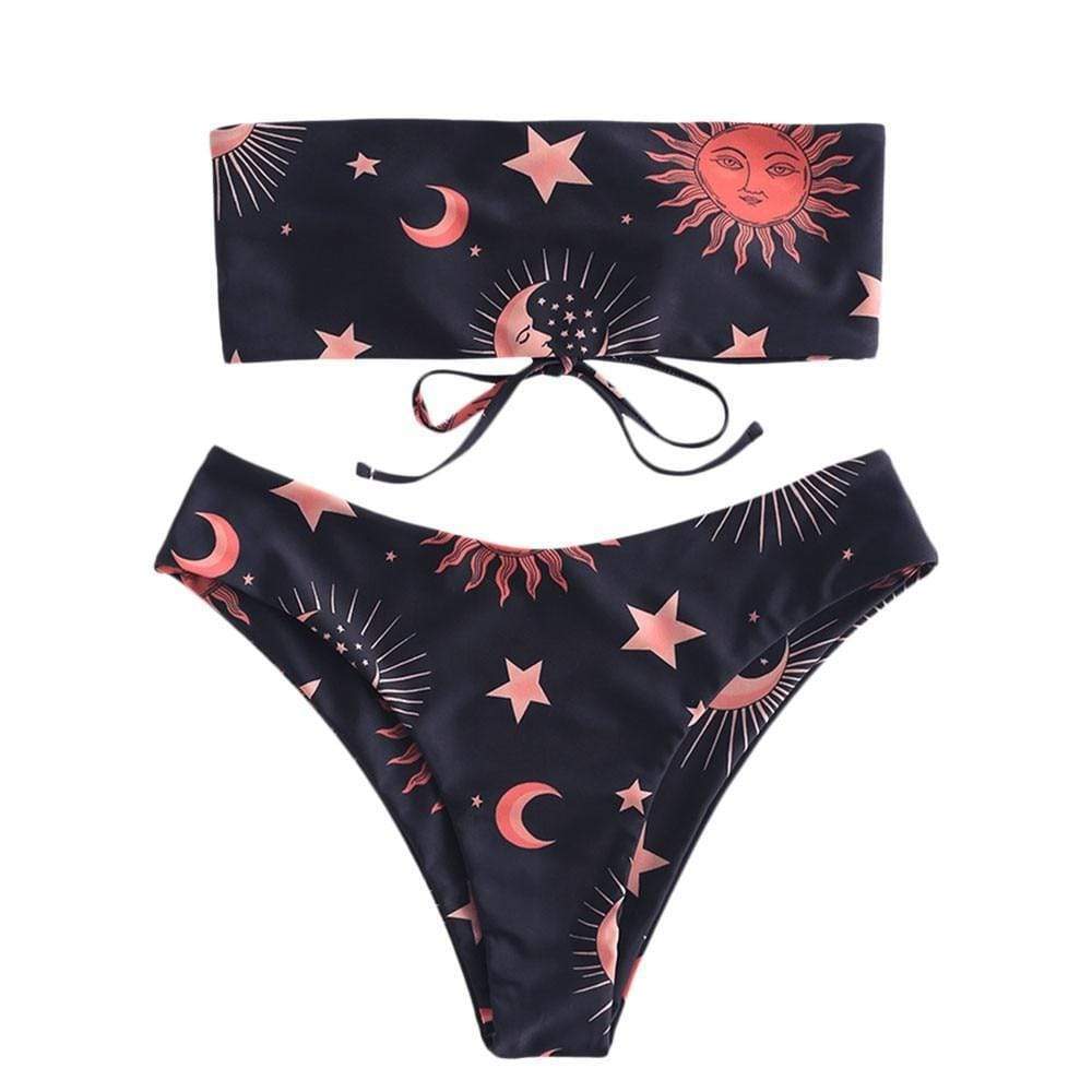Sun and Moon Print Bikini Set - wickedafstore