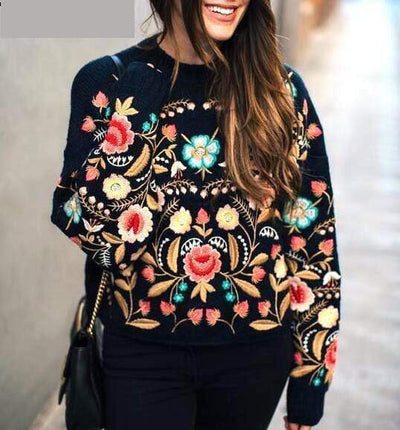Embroidered Knit Sweater - wickedafstore