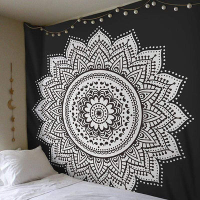 WickedAF tapestry 200cmx150cm/78.7''x59.1'' Black and White Mandala Tapestry