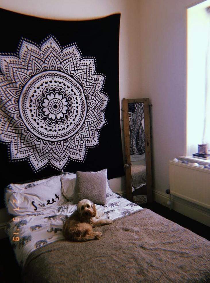 WickedAF tapestry 200cmx150cm/78.7''x59.1'' Black and White Mandala Tapestry