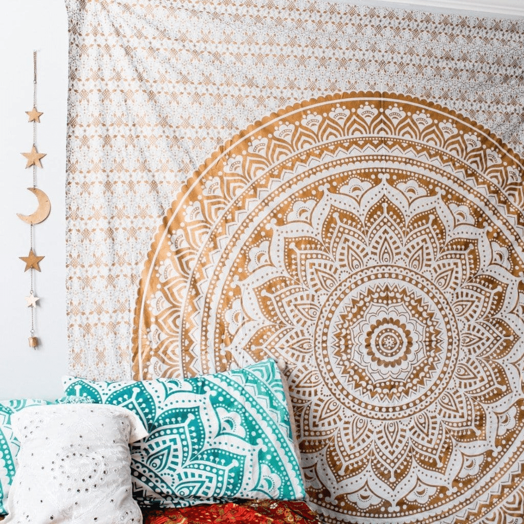 Gold and White Mandala Tapestry - wickedafstore