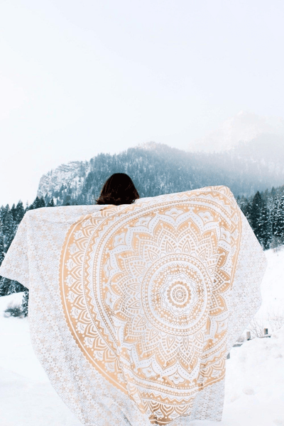 Gold and White Mandala Tapestry - wickedafstore