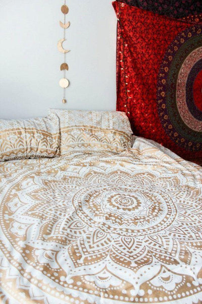 Gold and White Mandala Tapestry - wickedafstore