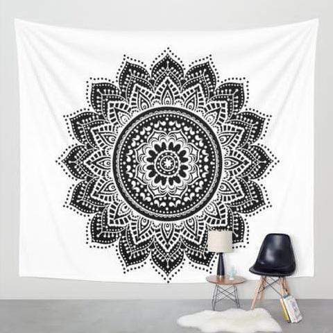 Bohemian Mandala White Tapestry