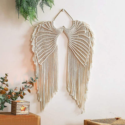 WickedAF White Angel Wings Macrame Wall Hanging