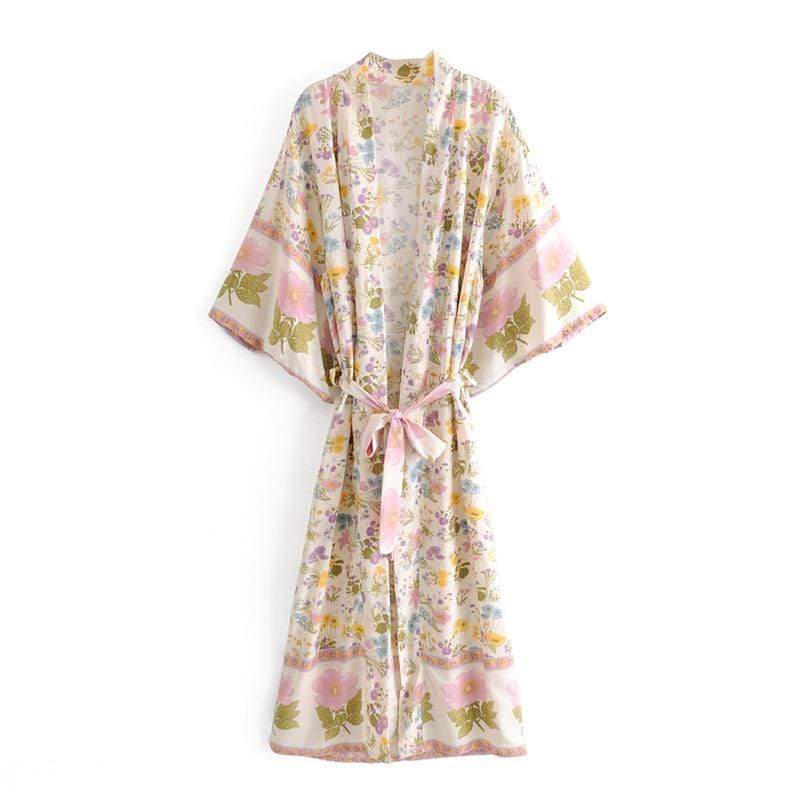 WickedAF White / L Multi Floral Boho Maxi Kimono