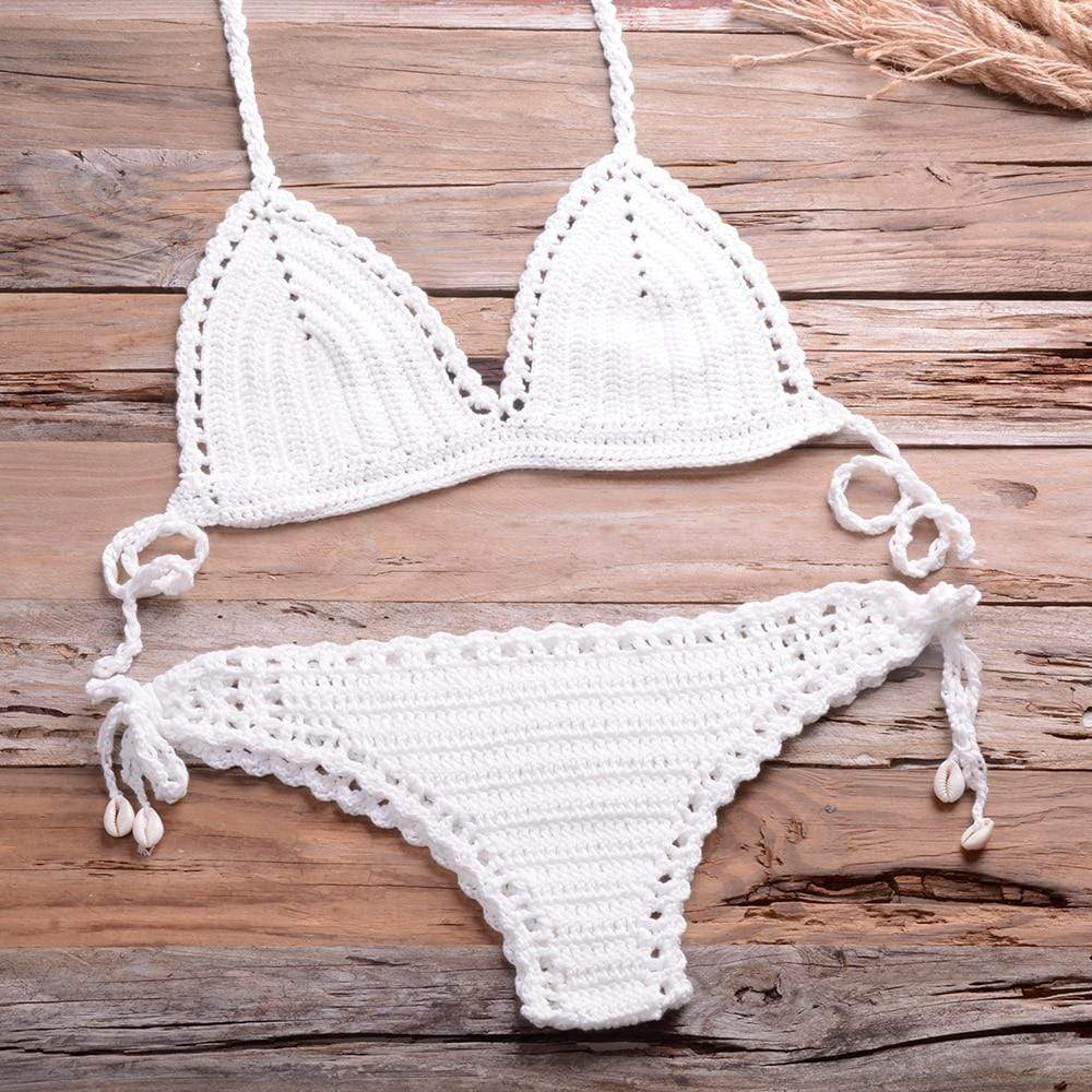 WickedAF White / M Annabella Handmade Knitted Bikini Set