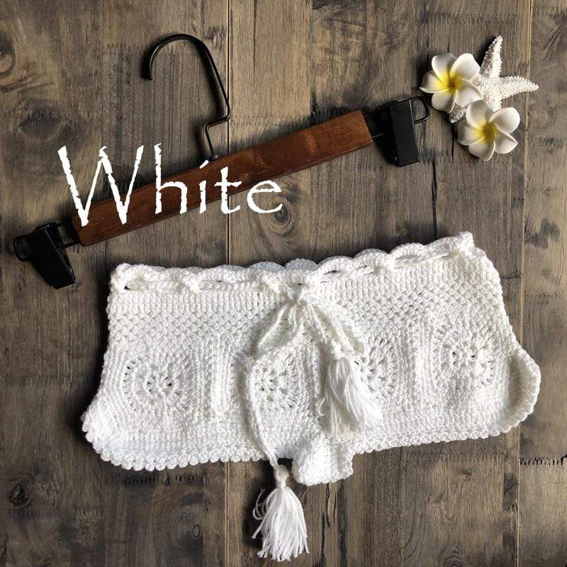 WickedAF White / ONE SIZE Boho Knitted Mini Shorts