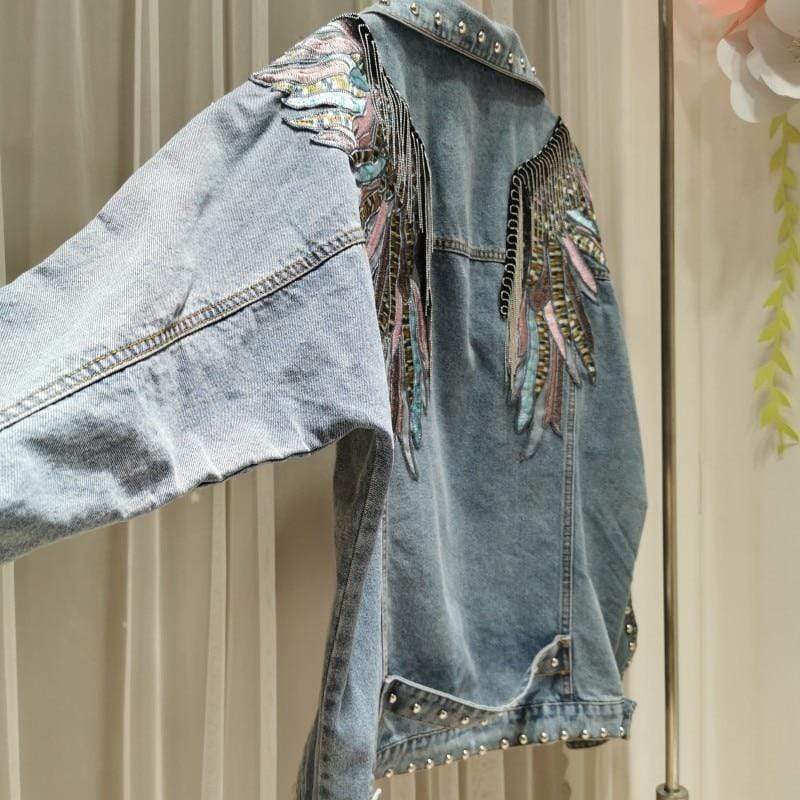 Wings Embroidered Denim Jacket Black One Size