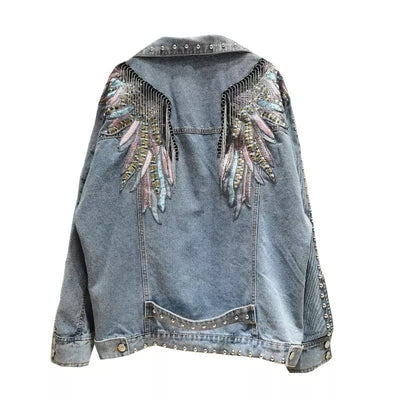 WickedAF Wings Embroidered Denim Jacket